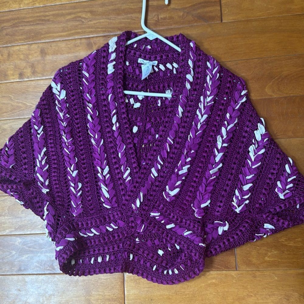 Oscar de la Renta Purple Silk Crochet Shrug